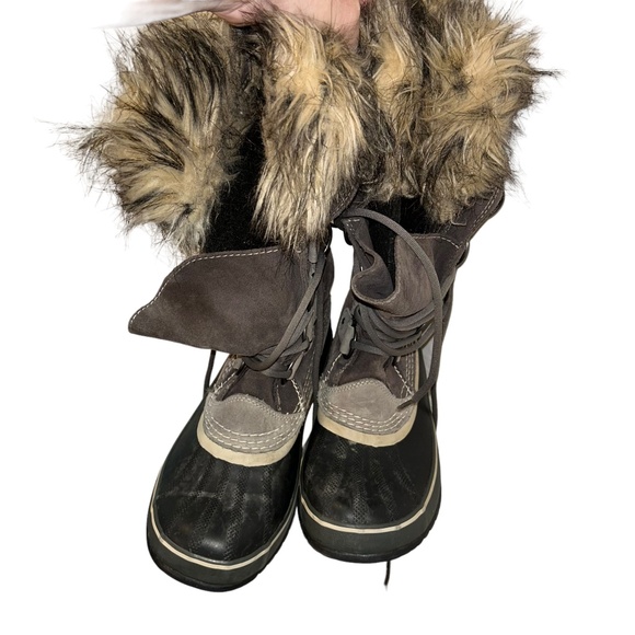 Sorel Joan of arc furry brown black winter snow boots 9 - Picture 2 of 6